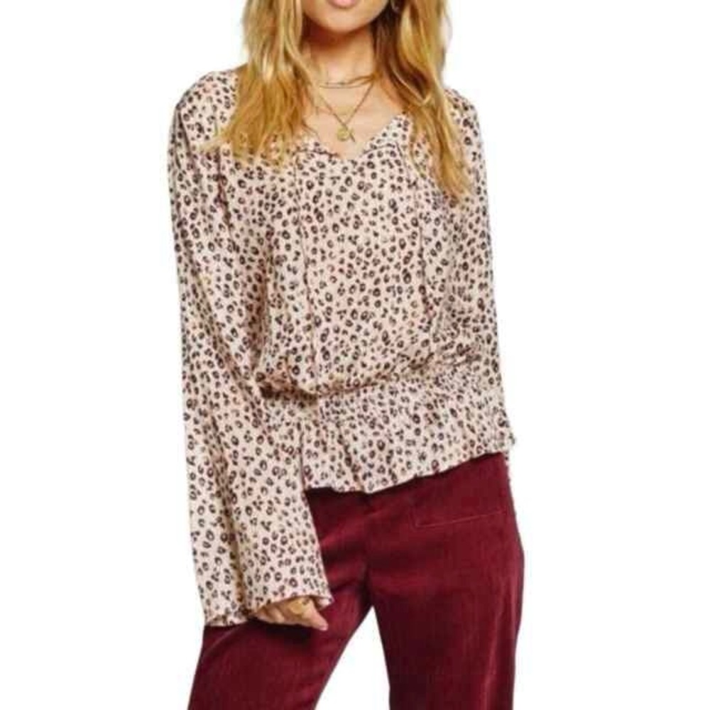 Sage the Label cheetah print smocked waist blouse